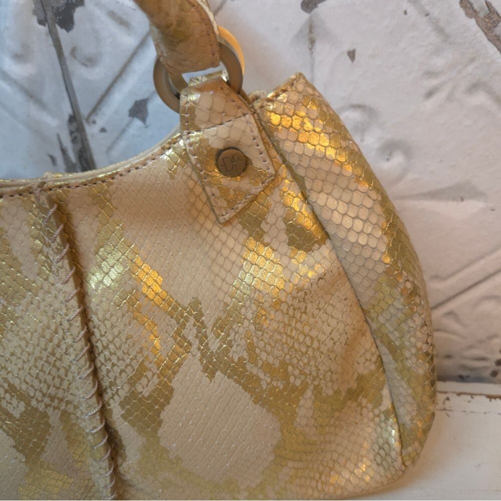 Vintage Donald J. Pliner Bag Animal Print Gold/Pink Metallic Snakeskin Bag - Picture 4 of 16